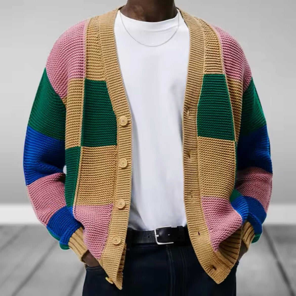 Heritage Luxe Wool Color-Block Cardigan for Men