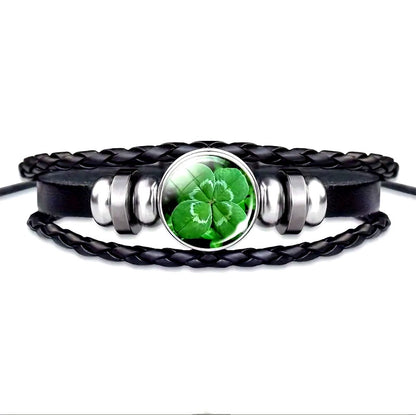 Luminous Lucky Charm Four-Leaf Clover Leather Bracelet