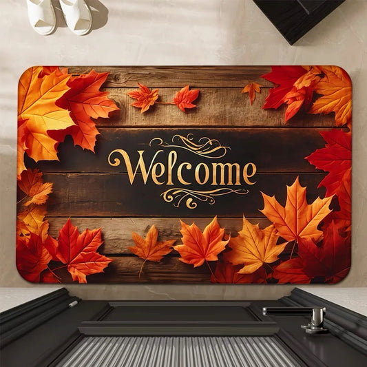 Autumn Maple Leaves Non-Slip Welcome Doormat – Rustic Fall Décor