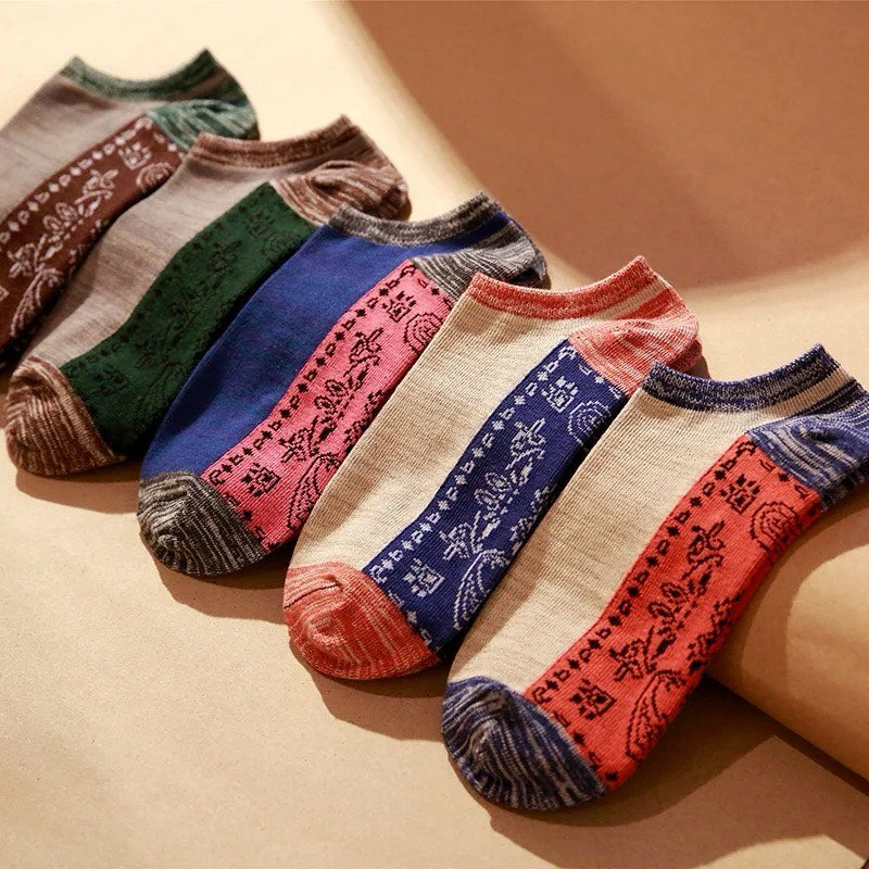 5-Pairs Set Unisex Vintage Autumn Style Cotton Socks