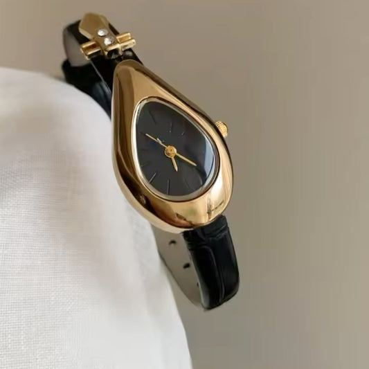 Teardrop Luxe Leather Watch – Gold & Silver Edition