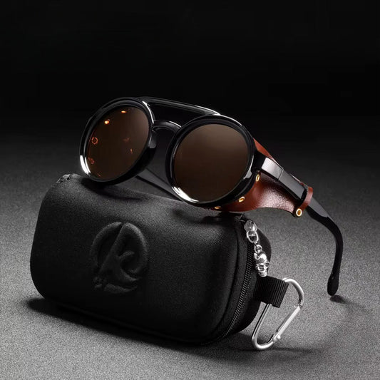 Eclipse Royale Steampunk Leather Shield Sunglasses