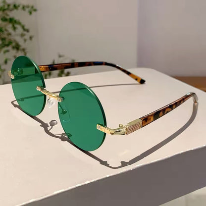 Chic Rimless Sunglasses with Leopard Arms