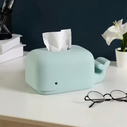 Smiling Whale Tissue Box with Tail Phone Holder