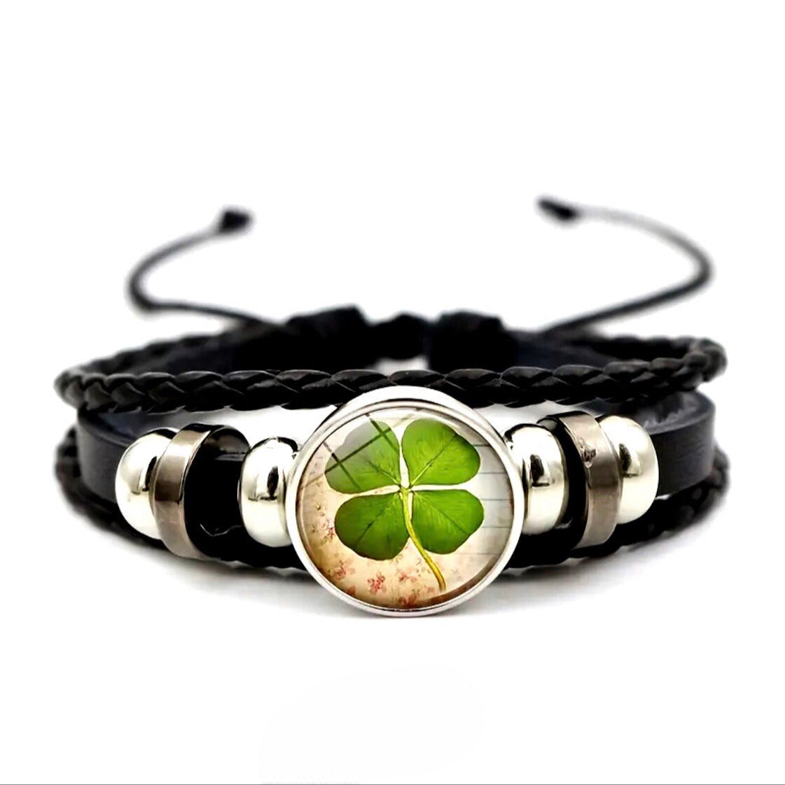 Luminous Lucky Charm Four-Leaf Clover Leather Bracelet