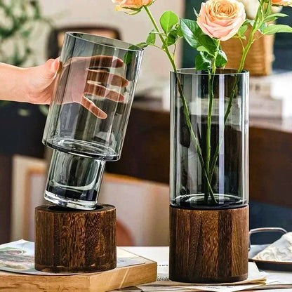 Luxurious Glass Vase With Wooden Base