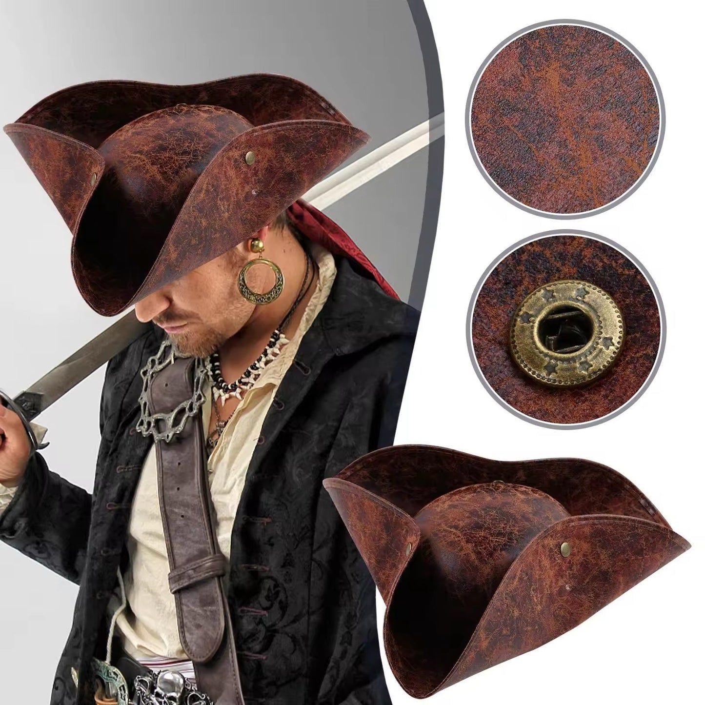 Halloween foldable Leather pirate hat