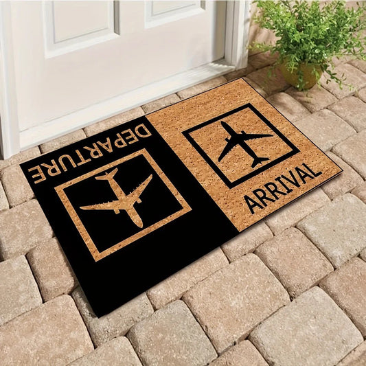 Aviation Welcome Door Mat – Departure and Arrival Design, Non-Slip Durable Entryway Rug