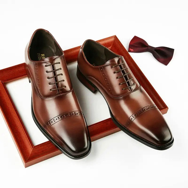 Elegant Genuine Leather Lace-up Oxfords with Brogue Detailing for Men