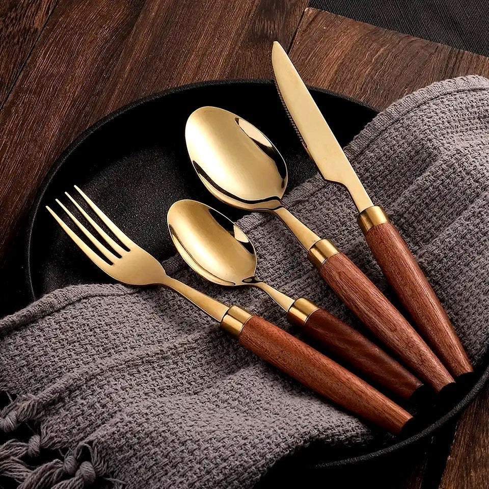 Artisan’s Craft Luxury Wooden Handle Stainless Steel Cutlery Set