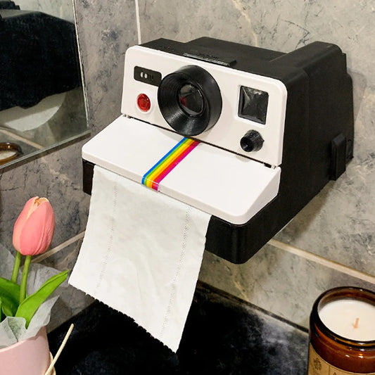 Vintage Camera toilet paper Holder with Rainbow Stripe