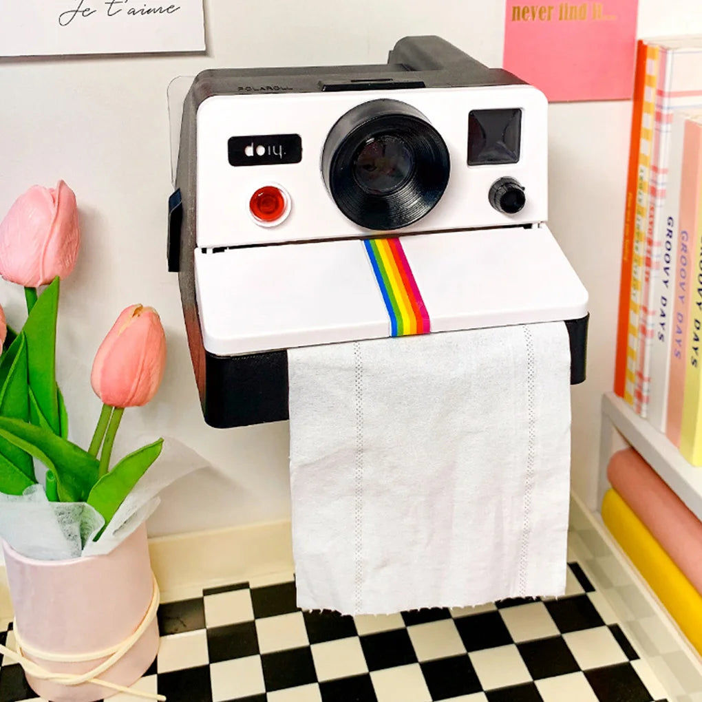 Vintage Camera toilet paper Holder with Rainbow Stripe