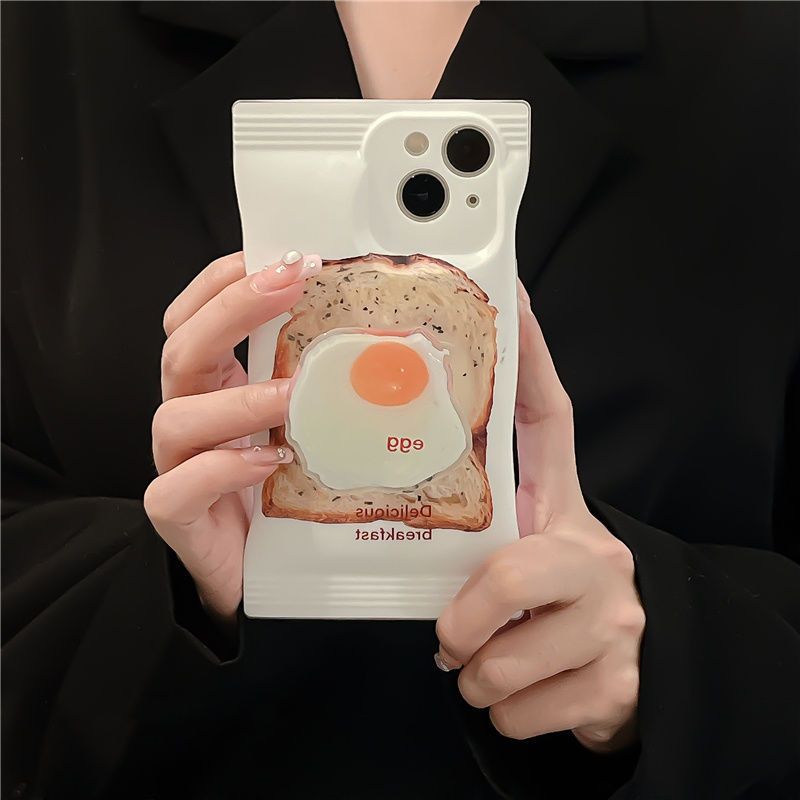 Cute Egg Chees Bread: Fashionable Phone Case with Holder