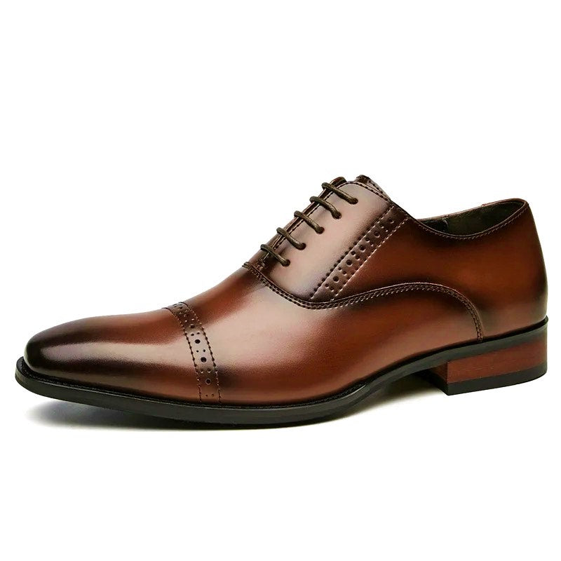 Elegant Genuine Leather Lace-up Oxfords with Brogue Detailing for Men