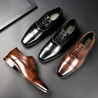 Elegant Genuine Leather Lace-up Oxfords with Brogue Detailing for Men