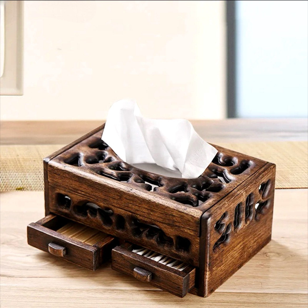 Vintage Solid Wood Multi-function Tissue and Napkin Box