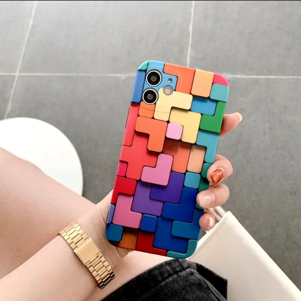 3D Colored Building Block iPhone Case