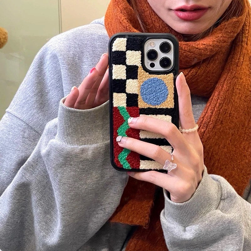 Cozy Vibe Geometric Plush iPhone Case