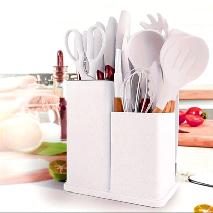 Vibrant MasterChef 19-Piece Silicone Kitchenware Set with Wooden Handles