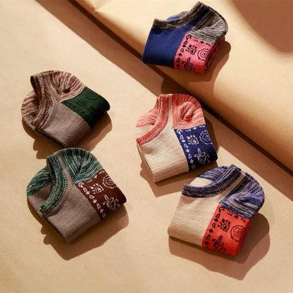 5-Pairs Set Unisex Vintage Autumn Style Cotton Socks