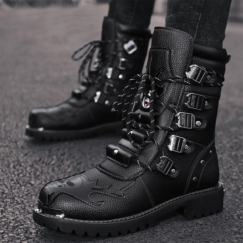 Men's SkullGuard Leather Boots – Casual & Edgy