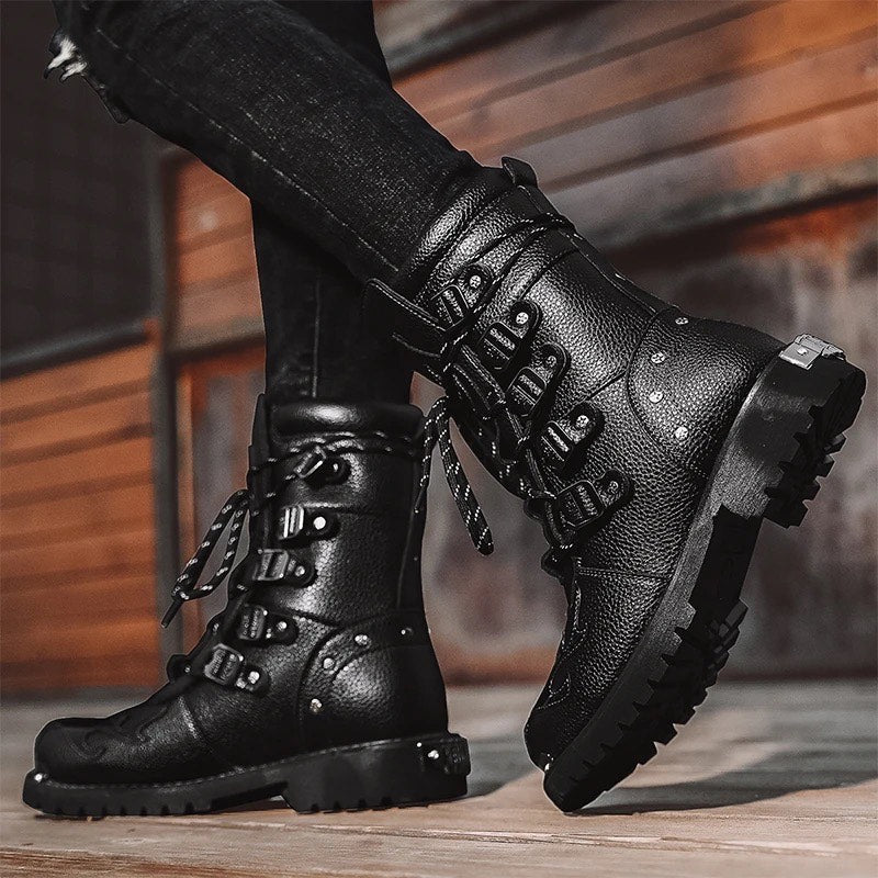 Men's SkullGuard Leather Boots – Casual & Edgy