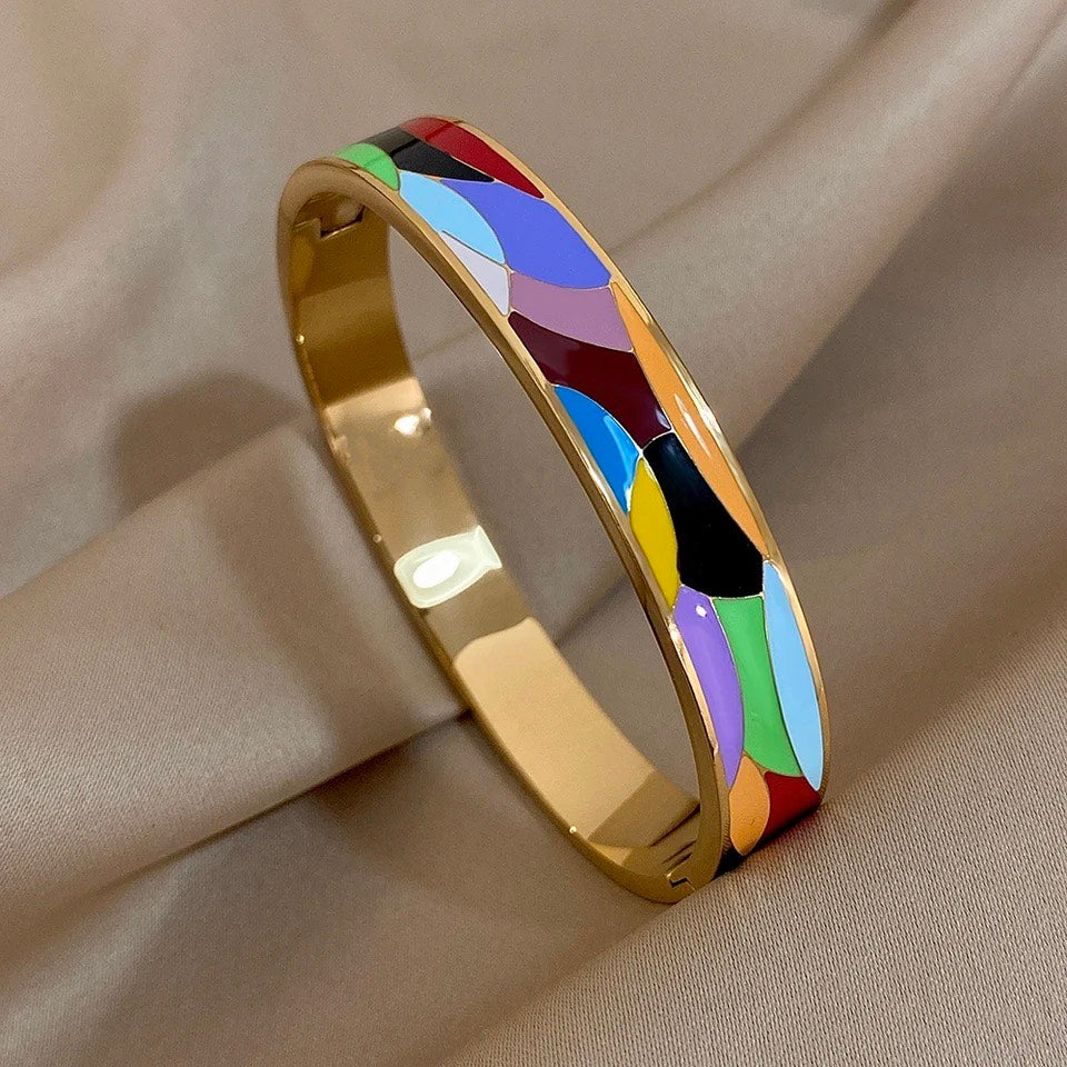 Gold-Tone Enamel Geometric Cuff Bracelet