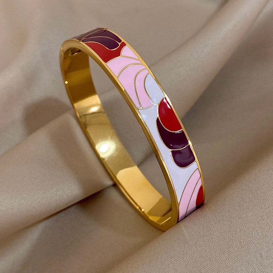 Gold-Tone Enamel Geometric Cuff Bracelet