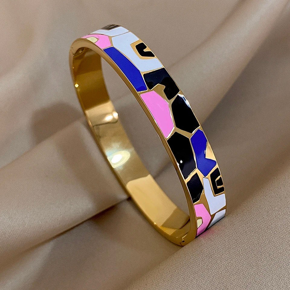 Gold-Tone Enamel Geometric Cuff Bracelet