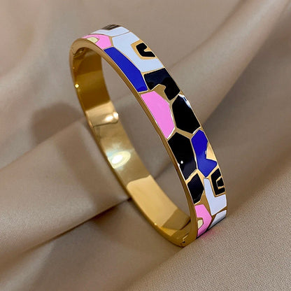 Gold-Tone Enamel Geometric Cuff Bracelet