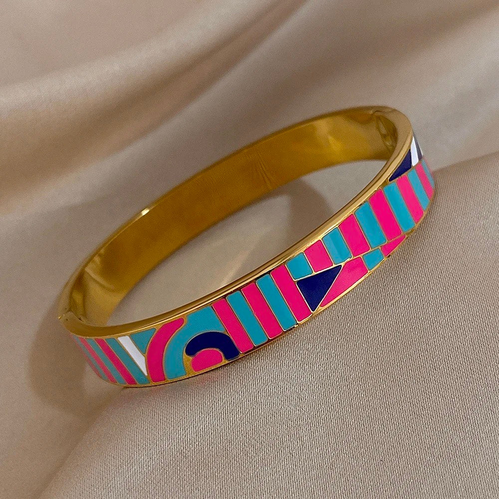 Gold-Tone Enamel Geometric Cuff Bracelet