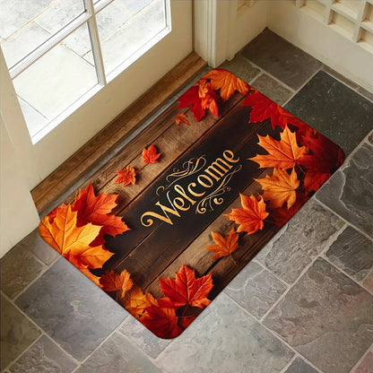 Autumn Maple Leaves Non-Slip Welcome Doormat – Rustic Fall Décor