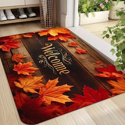 Autumn Maple Leaves Non-Slip Welcome Doormat – Rustic Fall Décor