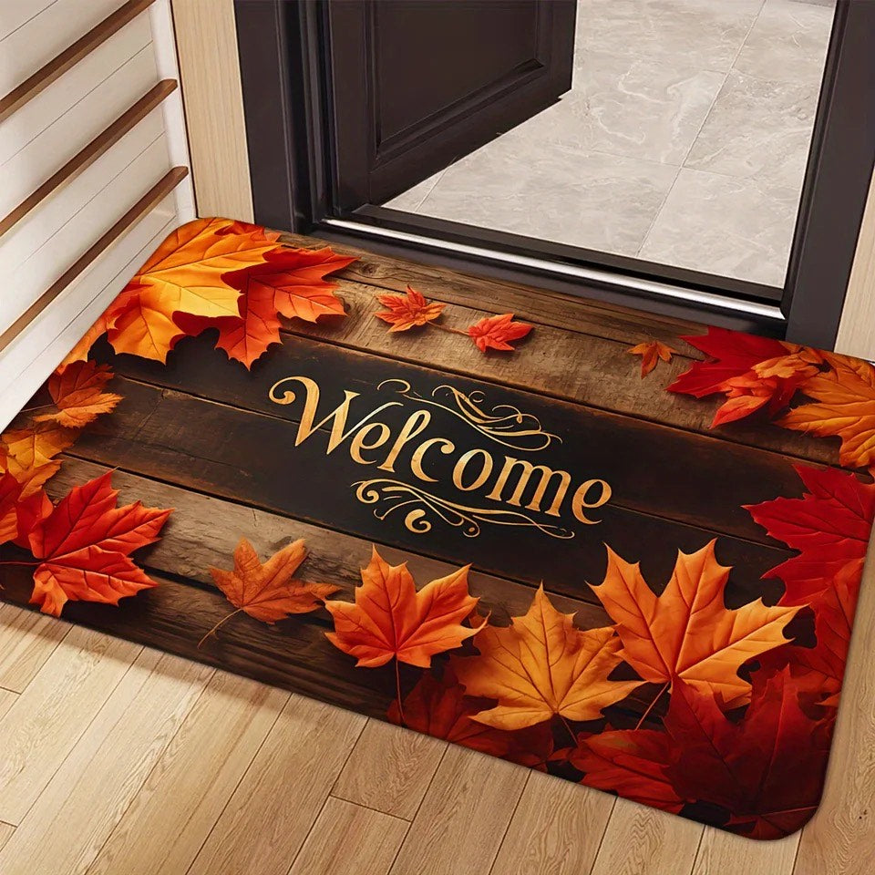 Autumn Maple Leaves Non-Slip Welcome Doormat – Rustic Fall Décor