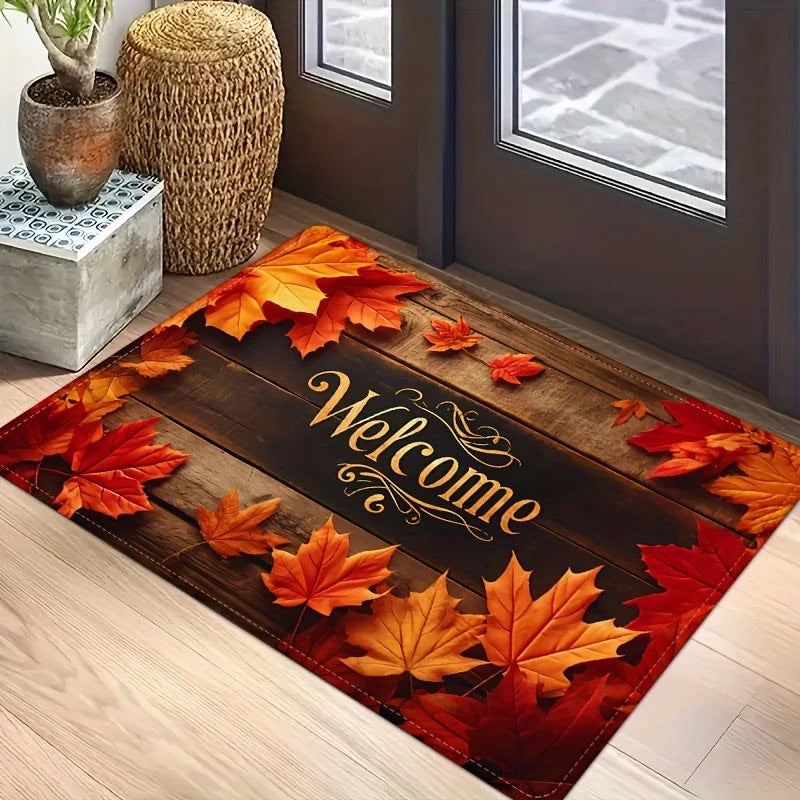 Autumn Maple Leaves Non-Slip Welcome Doormat – Rustic Fall Décor