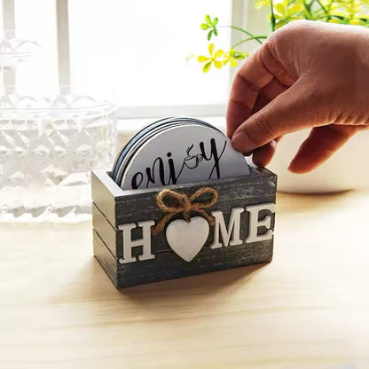 Heart & Home Rustic Charm Wooden Coaster Set