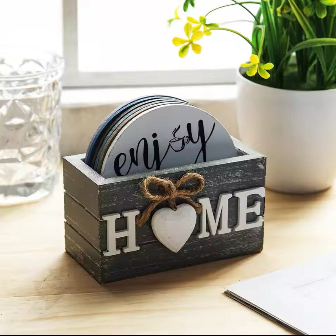 Heart & Home Rustic Charm Wooden Coaster Set