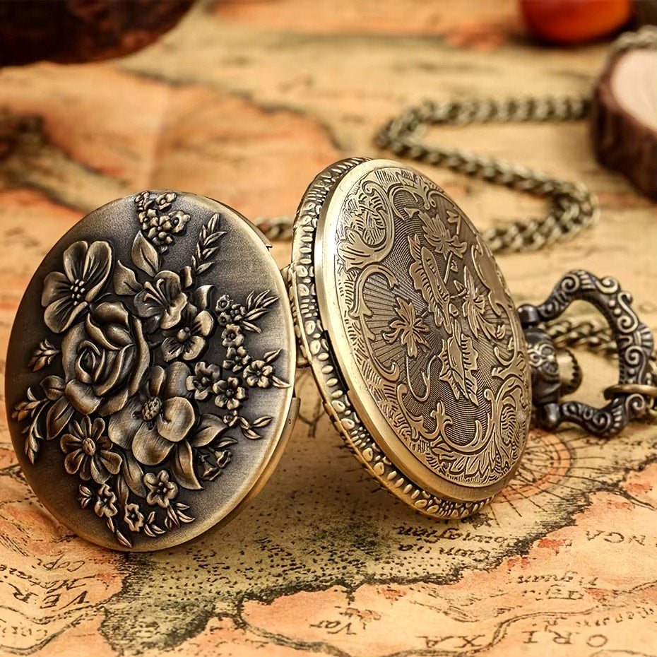 VintageBronze Floral Pocket Watch