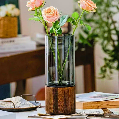 Luxurious Glass Vase With Wooden Base