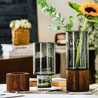 Luxurious Glass Vase With Wooden Base