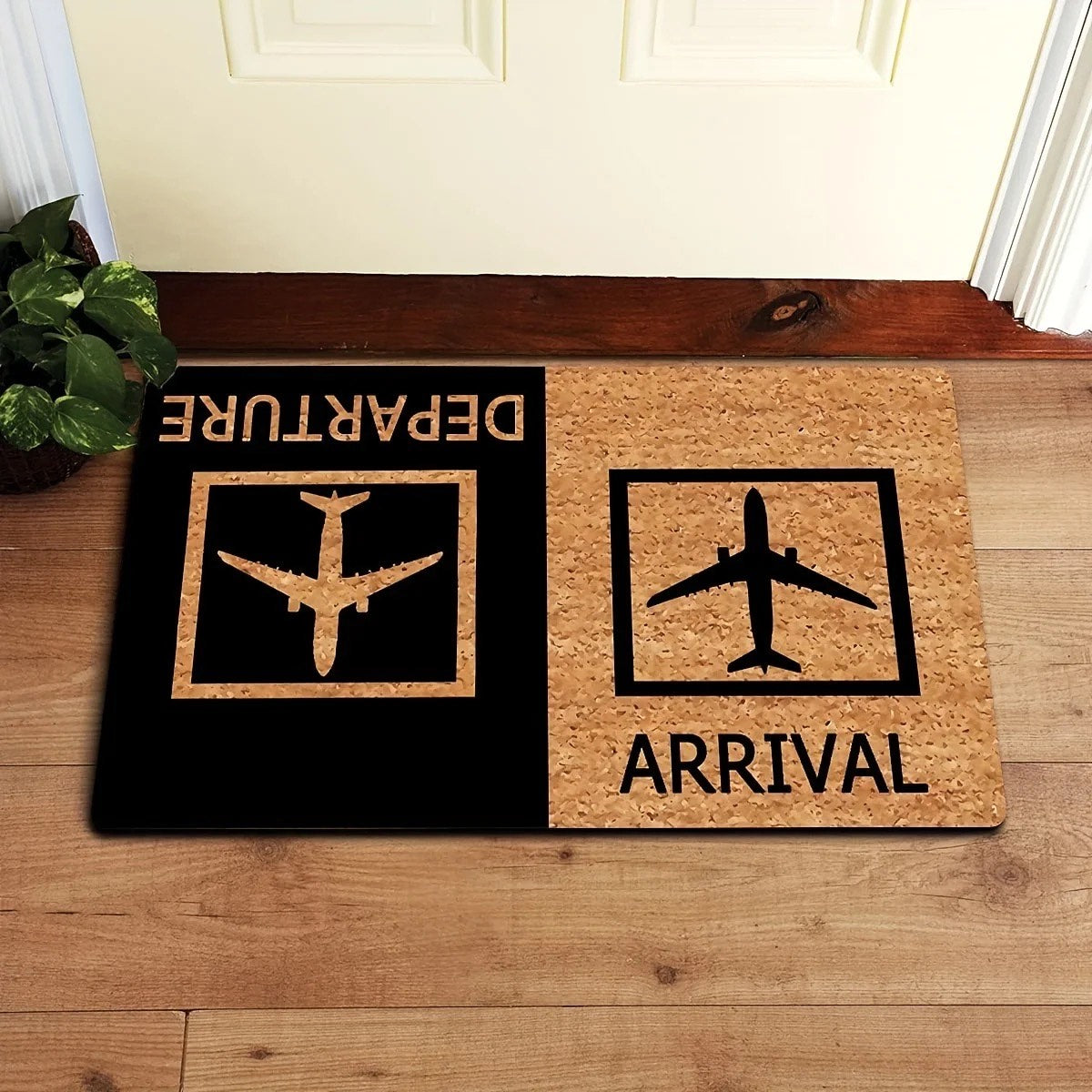 Aviation Welcome Door Mat – Departure and Arrival Design, Non-Slip Durable Entryway Rug