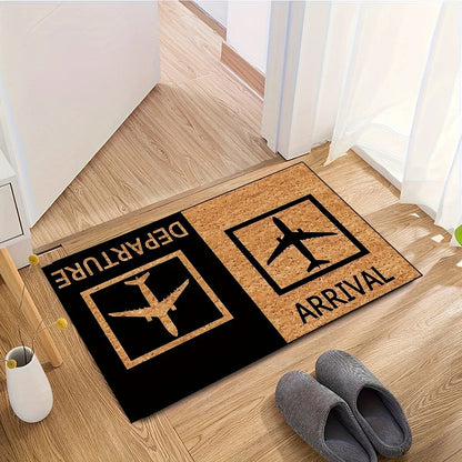 Aviation Welcome Door Mat – Departure and Arrival Design, Non-Slip Durable Entryway Rug