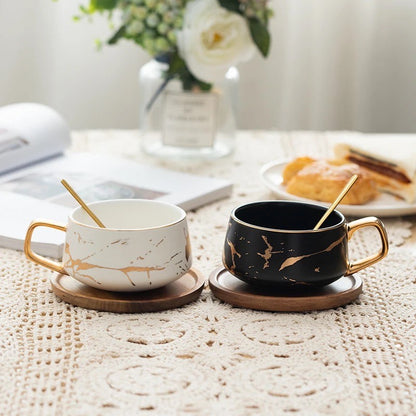 Nordic Elegance Marble Ceramic Coffee Cup Set