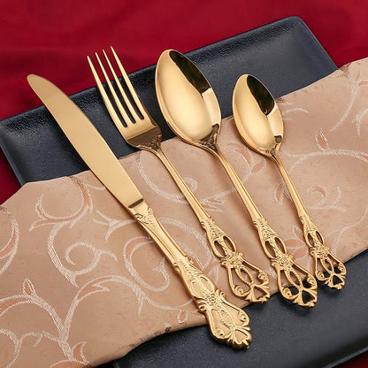 4-Piece Stainless Steel Gold Cutlery Set| Timeless Luxury