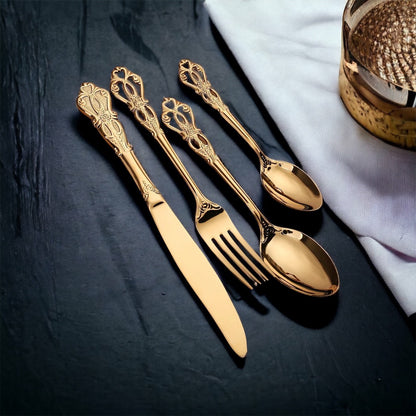 4-Piece Stainless Steel Gold Cutlery Set| Timeless Luxury