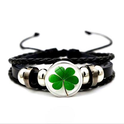 Luminous Lucky Charm Four-Leaf Clover Leather Bracelet