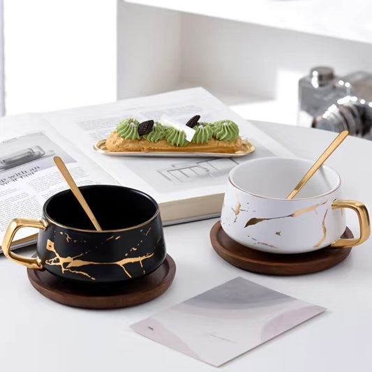 Nordic Elegance Marble Ceramic Coffee Cup Set