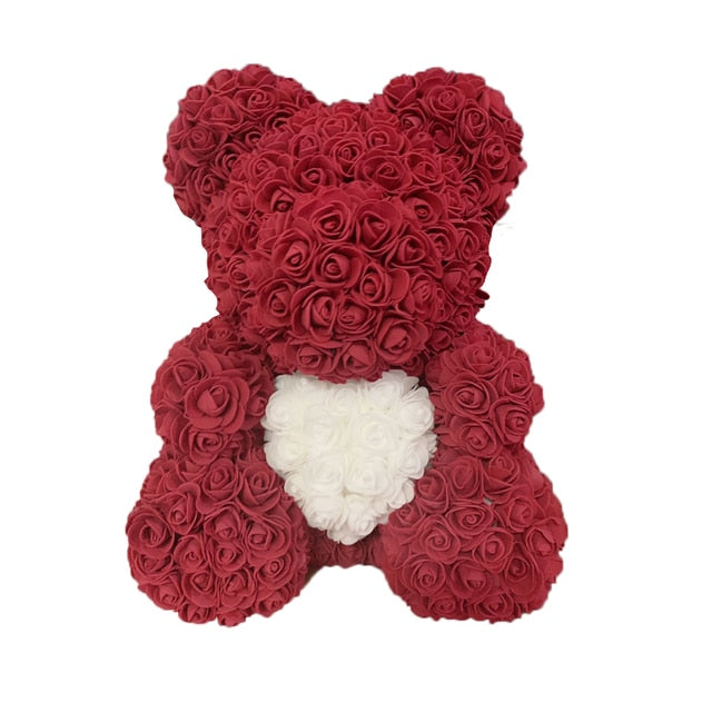 Wine red white H / 40CM WildHotDeals Rose Bear Heart Artificial FloweR