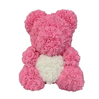 Pink white H / 40CM WildHotDeals Rose Bear Heart Artificial FloweR