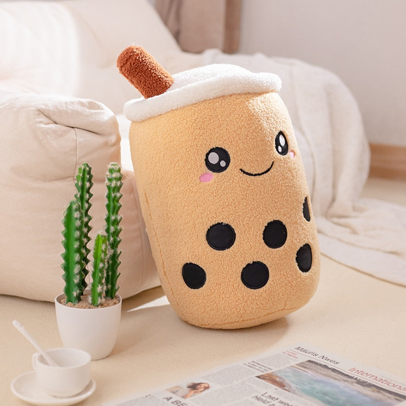 abour 32-35cm / Happy teddy plush brown WildHotDeals Cute Stuffed Boba Tea Plushies Pillow